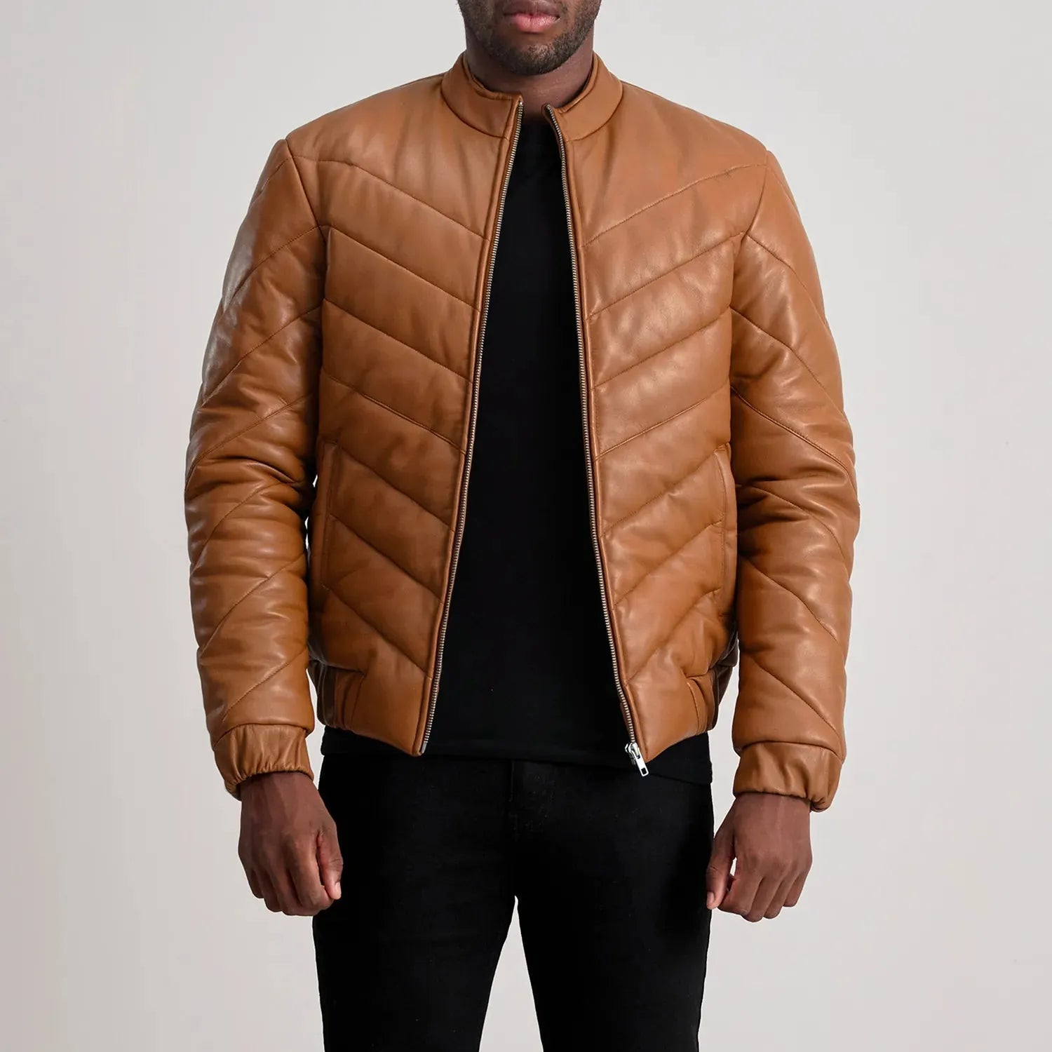 Tan-Leather-Puffer-Jacket-By-SKS-Wholesales