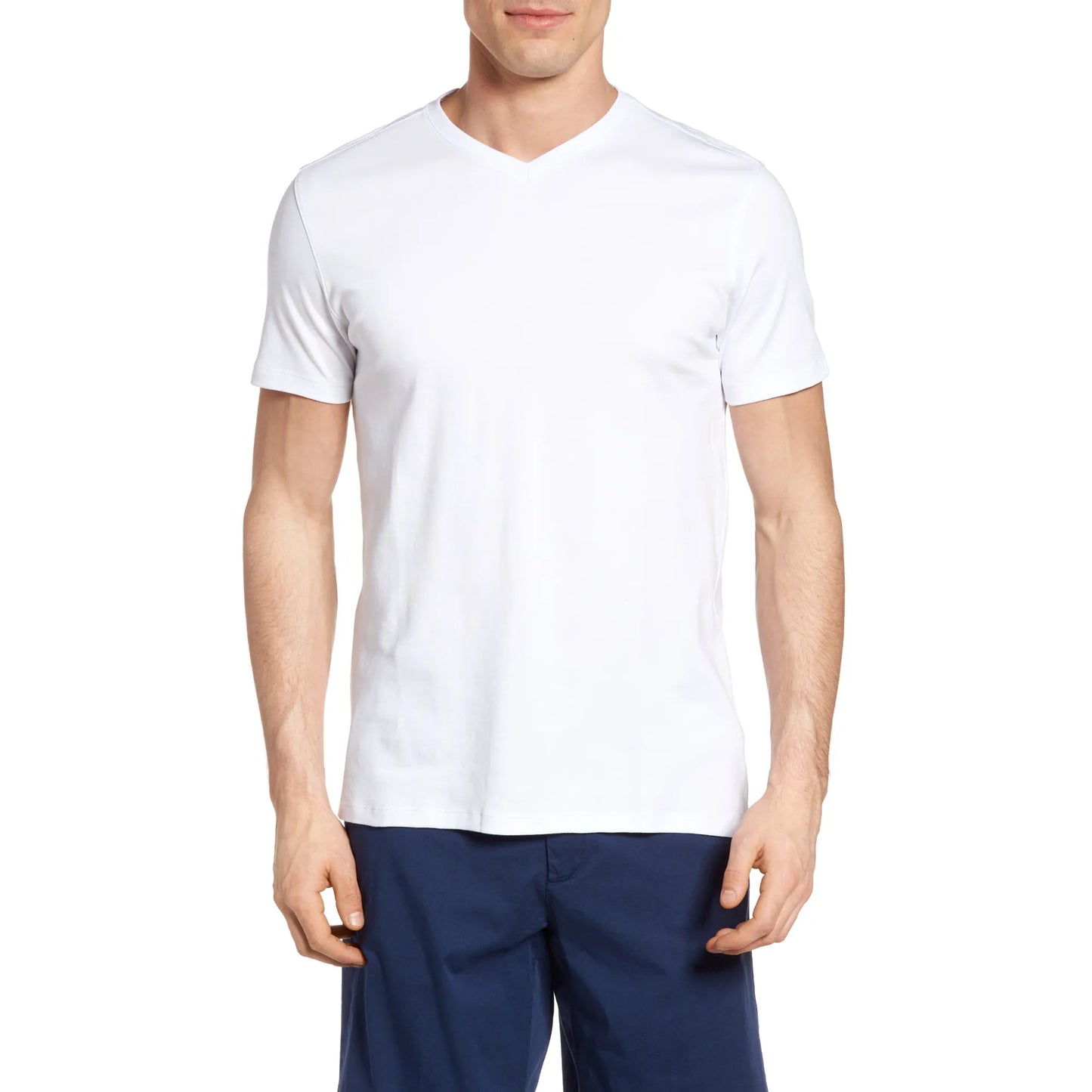 White-V-Neck-T-Shirt-Mens-Front-By-SKS-Wholesales