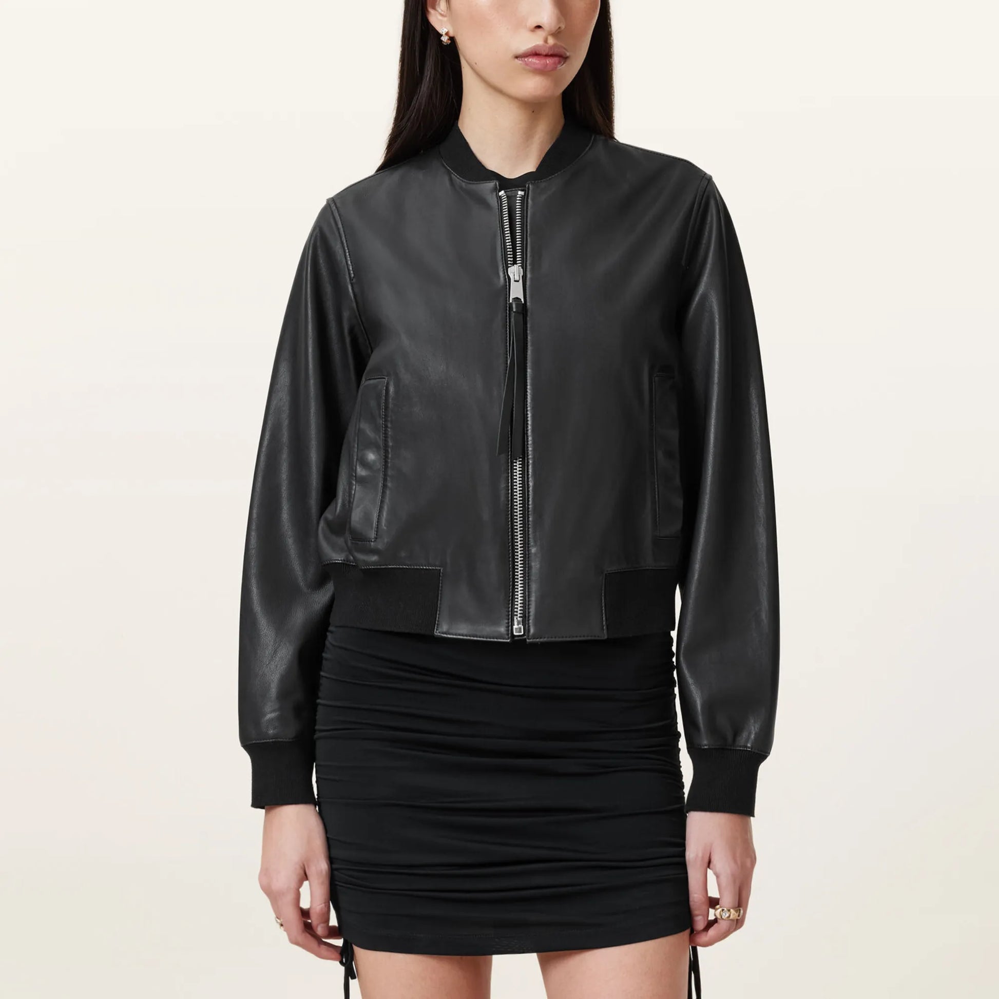 Womens-Black-Leather-Bomber-Jacket-Model-By-SKS-Wholesales