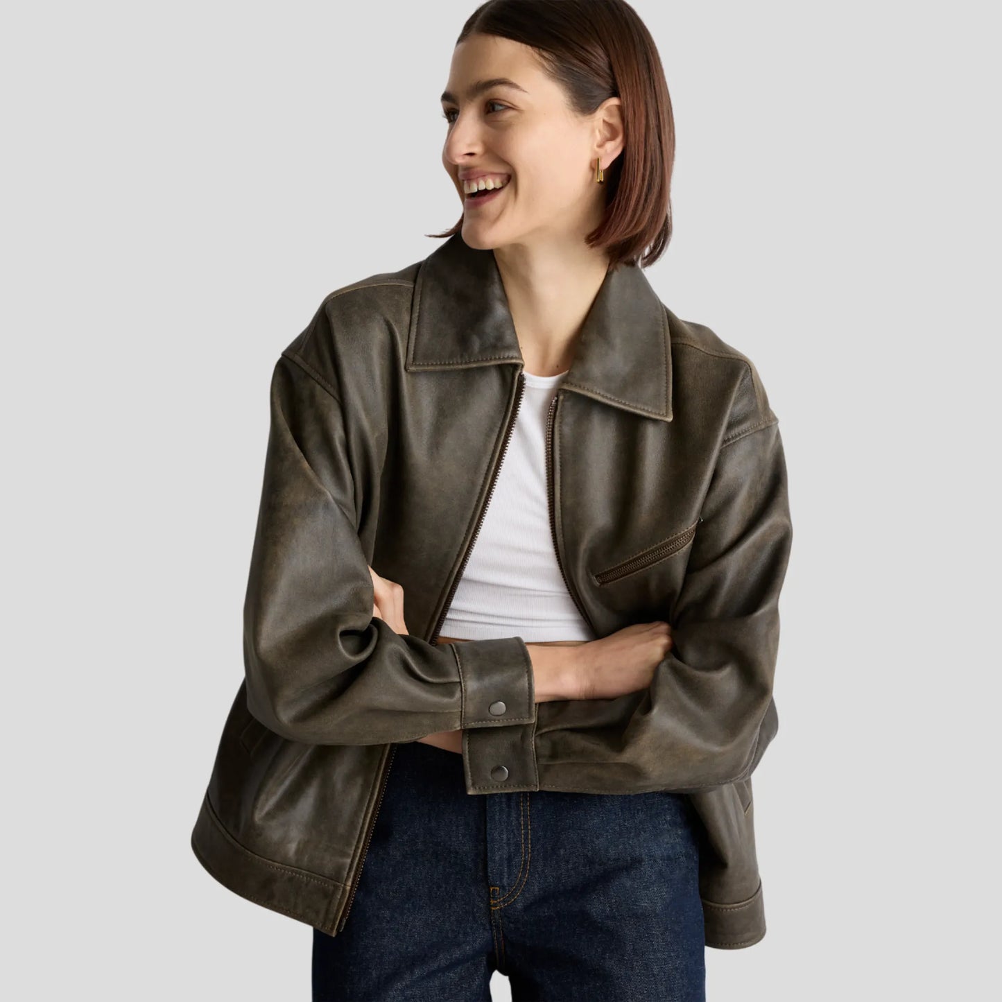 Womens-Brown-Leather-Oversized-Bomber-Jacket-Model-By-SKS-Wholesales