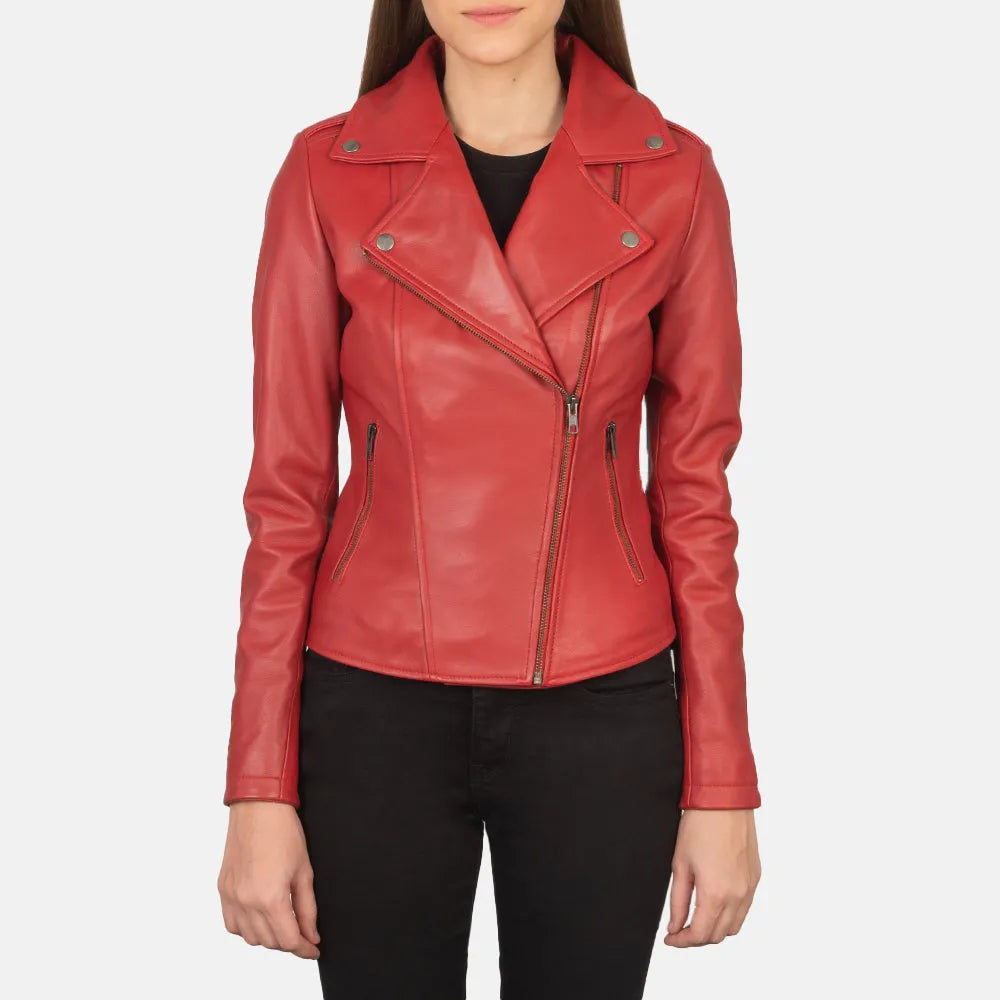 Womens-Red-Leather-Biker-Jacket-Front-By-SKS-Wholesales
