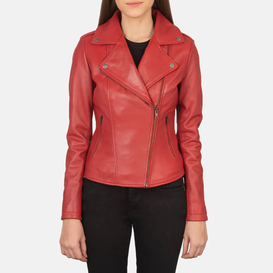 Womens-Red-Leather-Biker-Jacket-Front-By-SKS-Wholesales