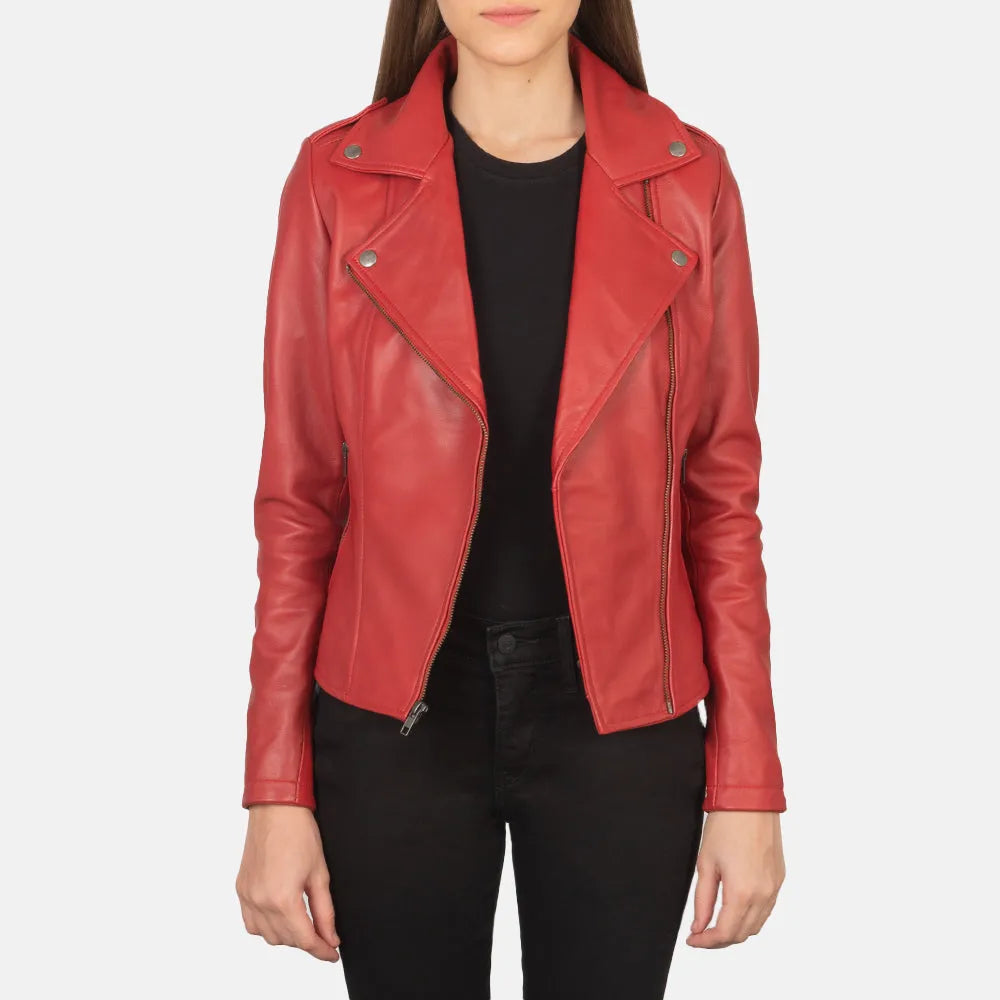 Womens-Red-Leather-Biker-Jacket-Open-By-SKS-Wholesales