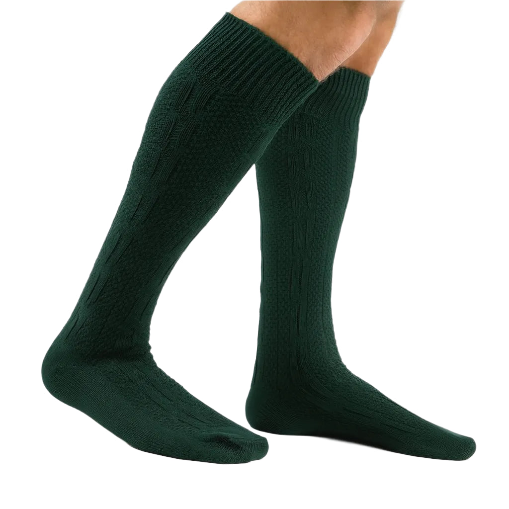 Green knee-high socks on a white background