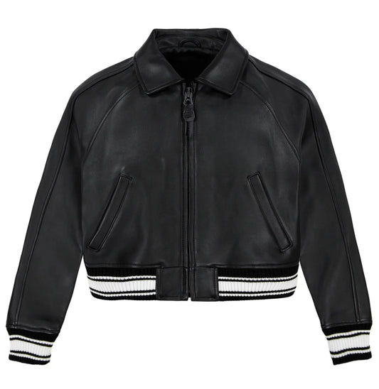 Wholesale Black Cropped Avirex Leather Jacket By SKS