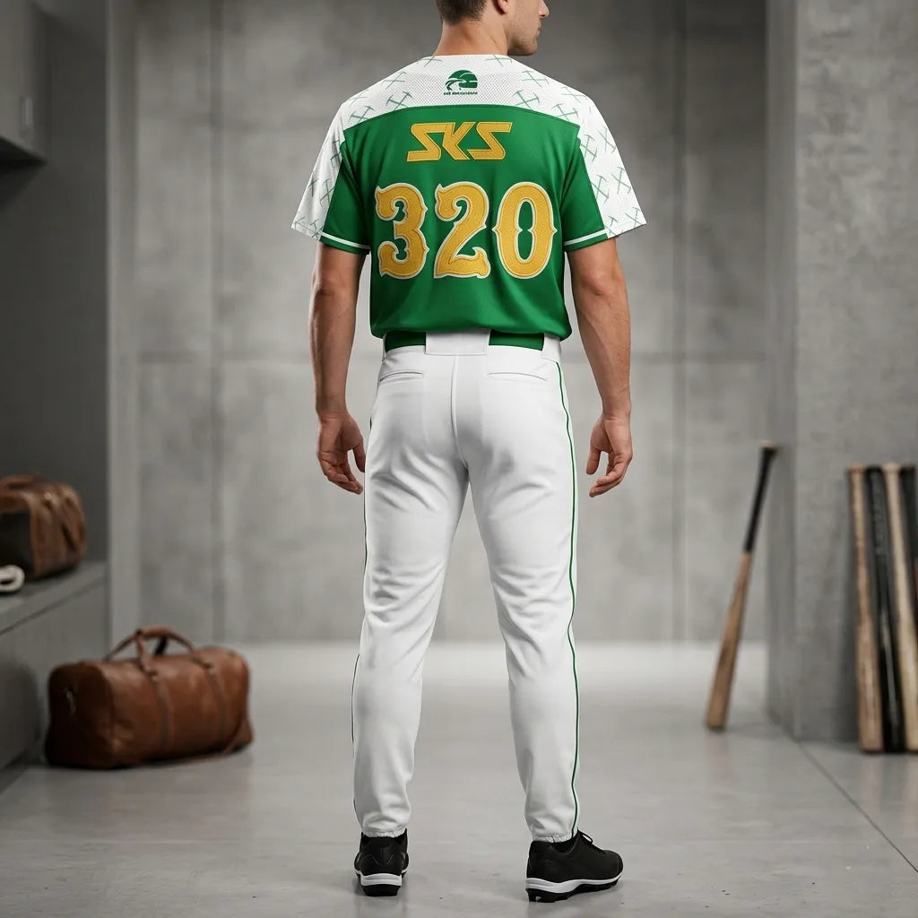 custom-green-and-white-baseball-uniforms-by-sks-wholesales-Back