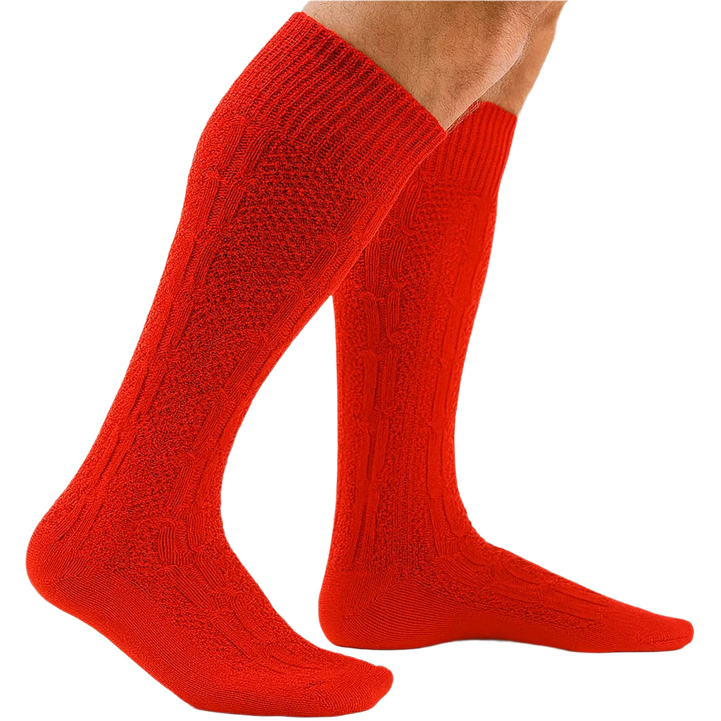 Red knee-high socks on a white background