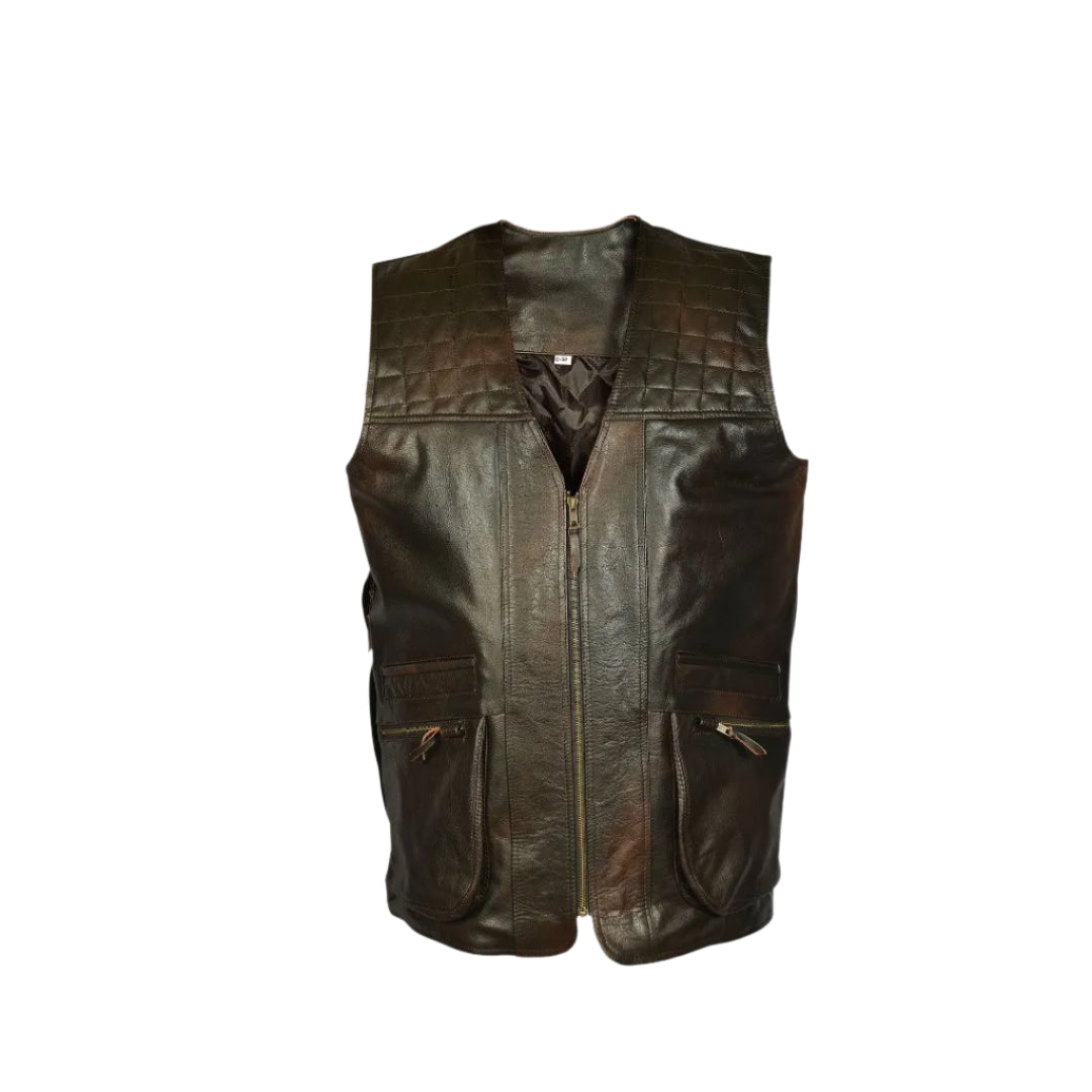 men-buffalo-leather-hunting-vest-front-by-SKS-Wholesales