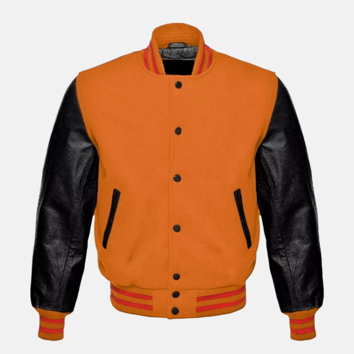 orange-and-black-letterman-jacket-front-by-SKS-Wholesales