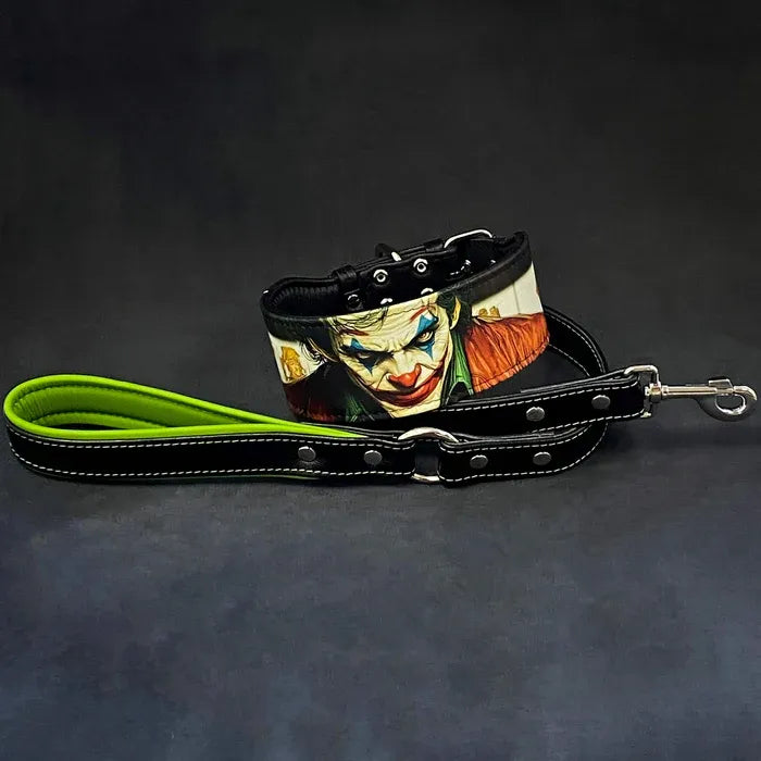 Dog leash with Joker design on a dark background