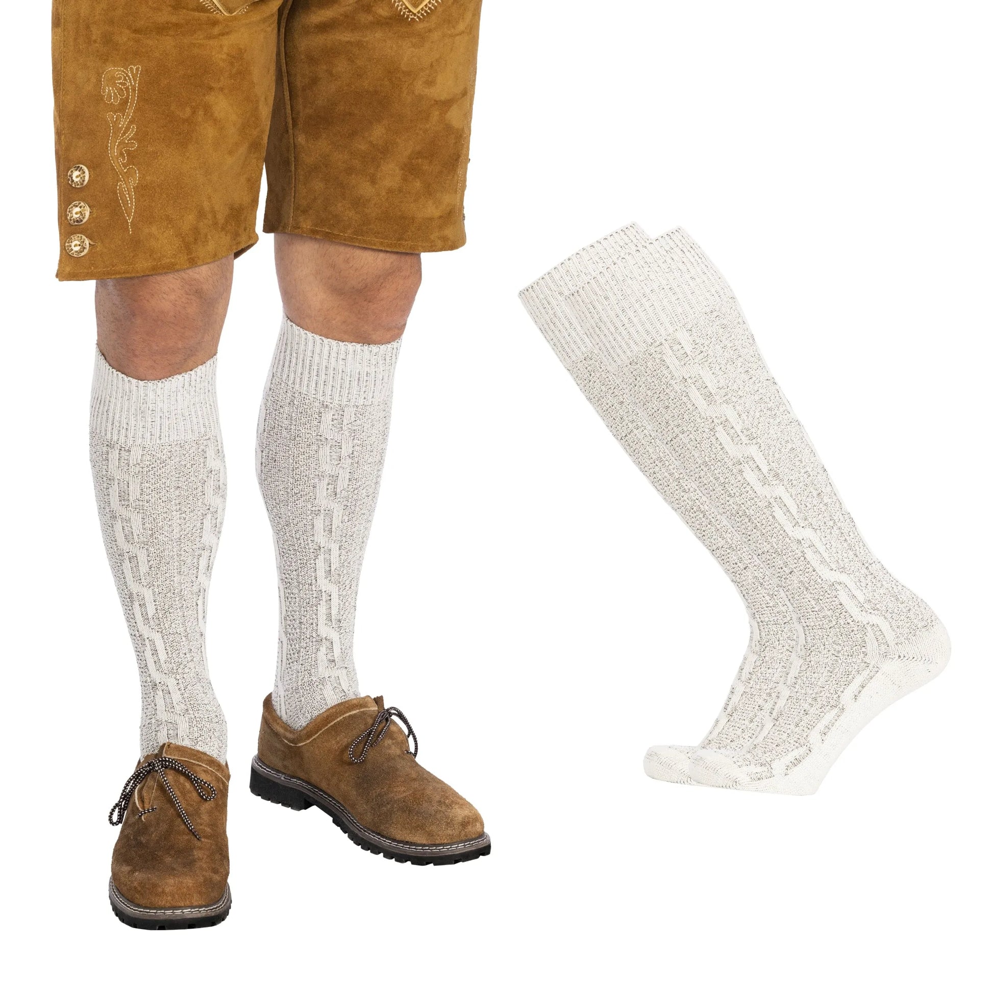 Brown leather shoes and shorts with white socks on a white background