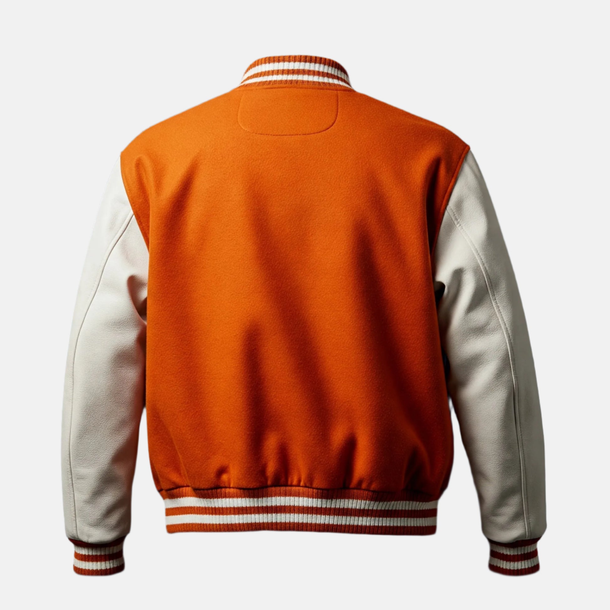 white-sleeves-orange-wool-varsity-jacket-back-by-SKS-Wholesales