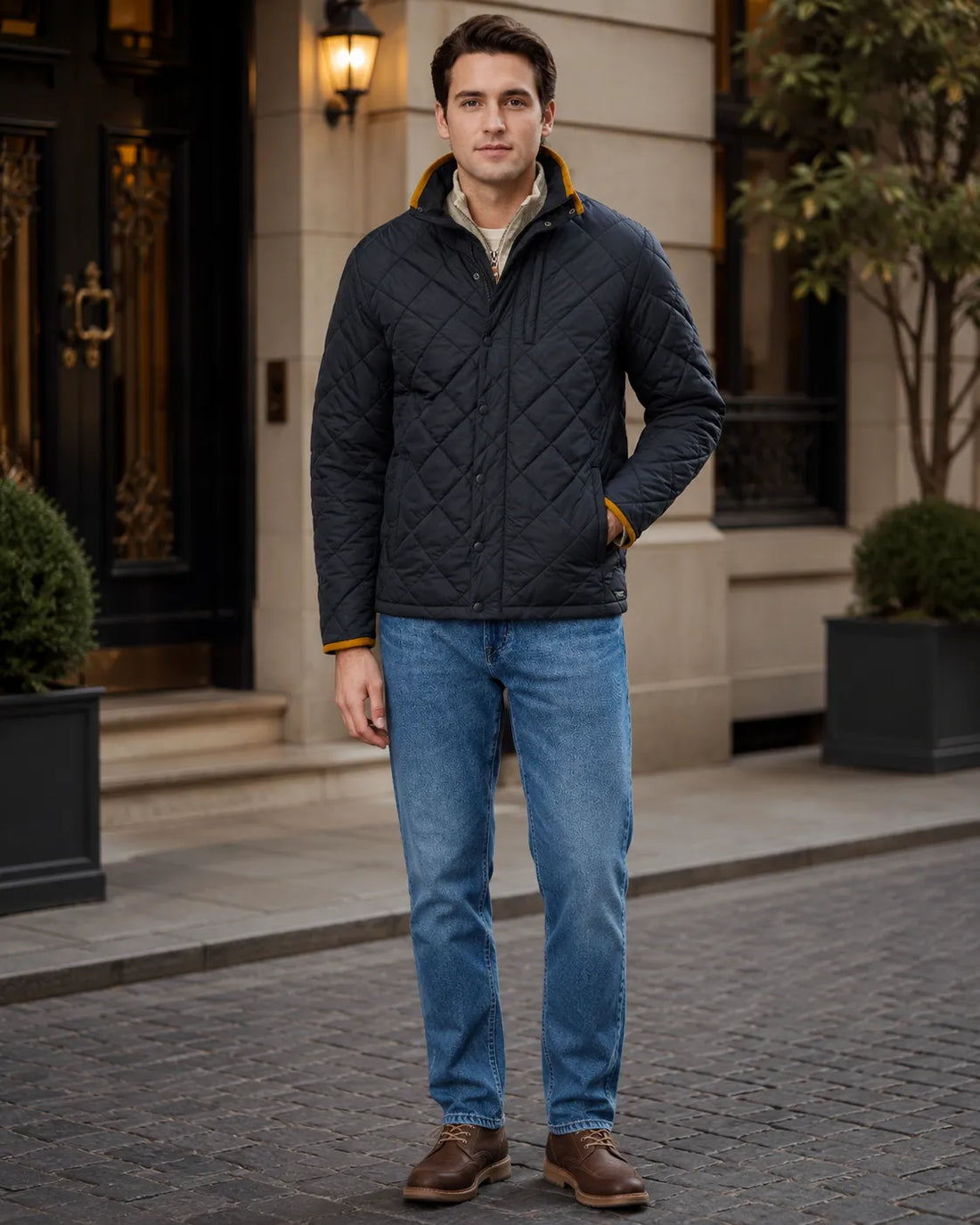 Men's insulated quilted jacket manufactured in bulk by SKS Wholesales