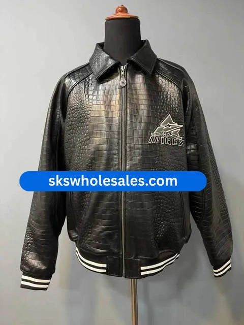 Black-Avirex-Croc-Embossed-Jacket