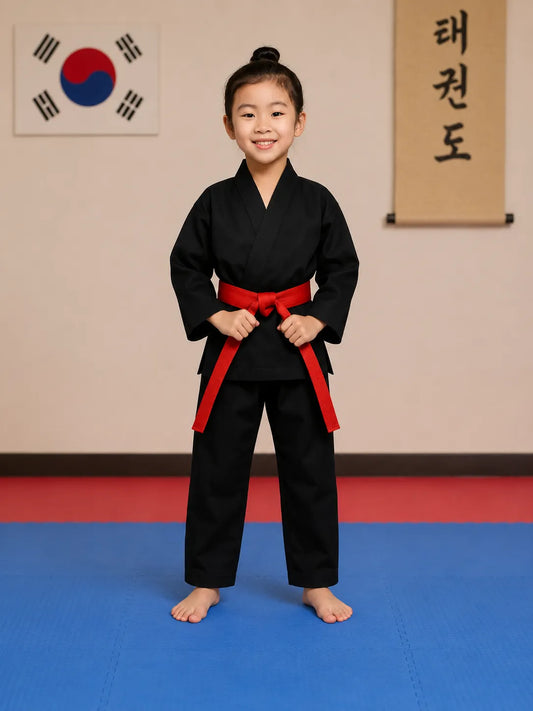 Black-ITF-Taekwondo-Uniform-By-SKS-Wholeslaes-Front