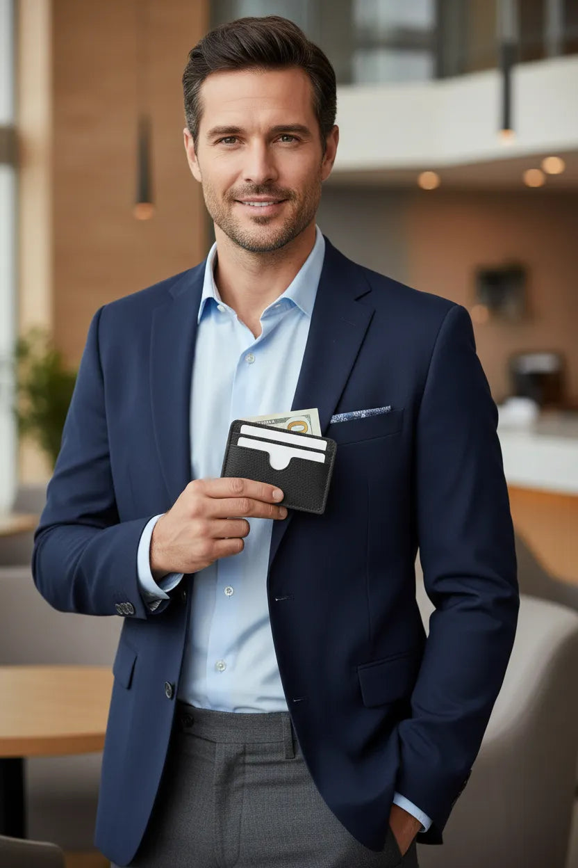 Black leather card holder