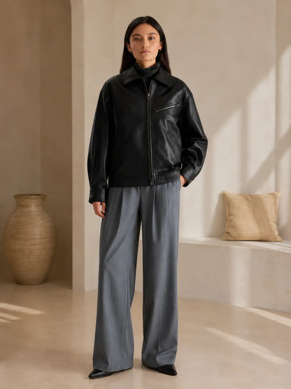 Black-Leather-Oversized-Bomber-Jacket-Front-By-SKS-Model