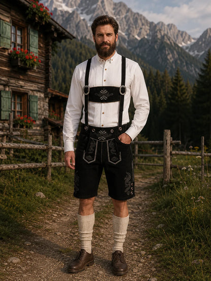 Black-Lederhosen-For-Men-Model-Front-SKS