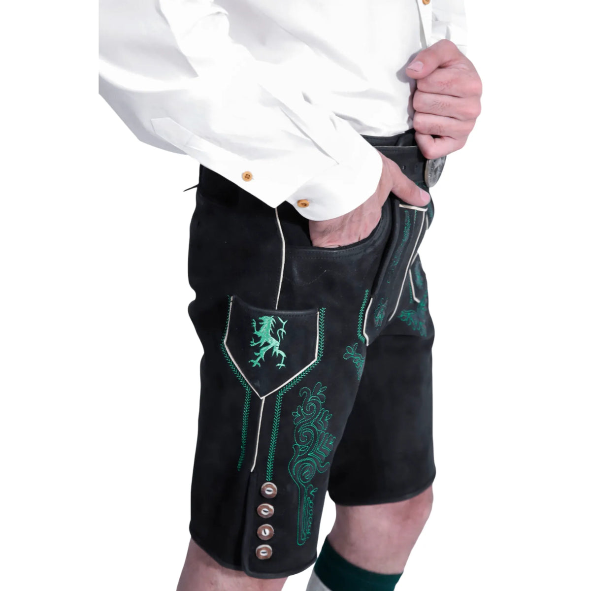 Black lederhosen, left side view
