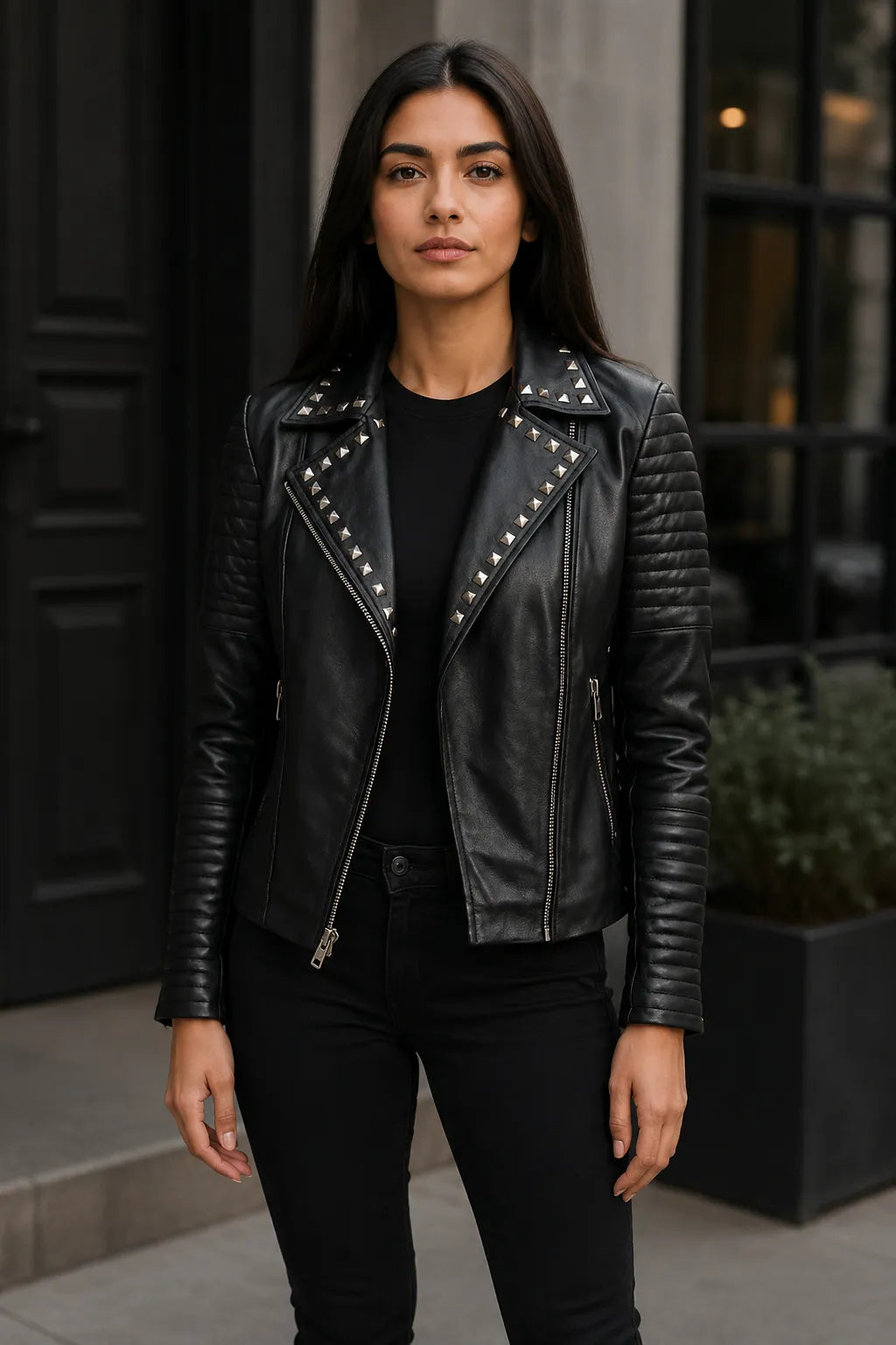 Black-Studded-Biker-Jacket-Model