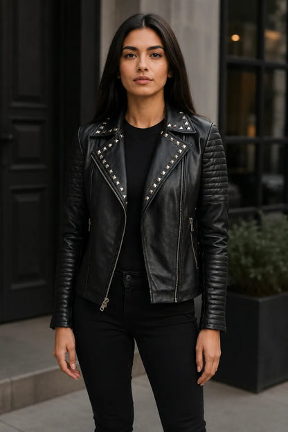 Black-Studded-Biker-Jacket-Model