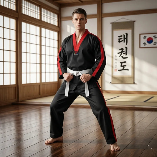 Black-Taekwondo-Uniform-By-SKS-Wholesales-Front
