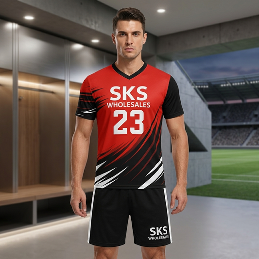 Wholesale Boys Red and Black Volleyball Uniforms