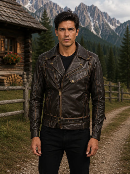 Brown-Leather-Biker-Jacket-Front-By-SKS-Model