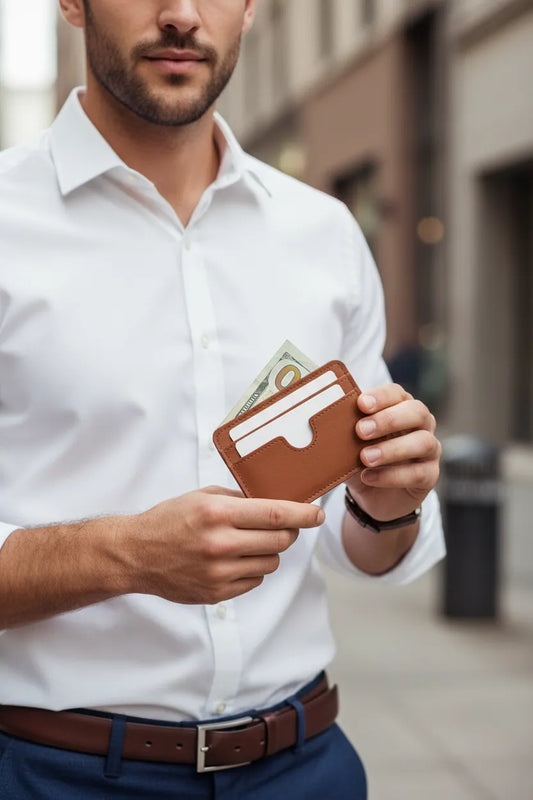Brown leather card holder