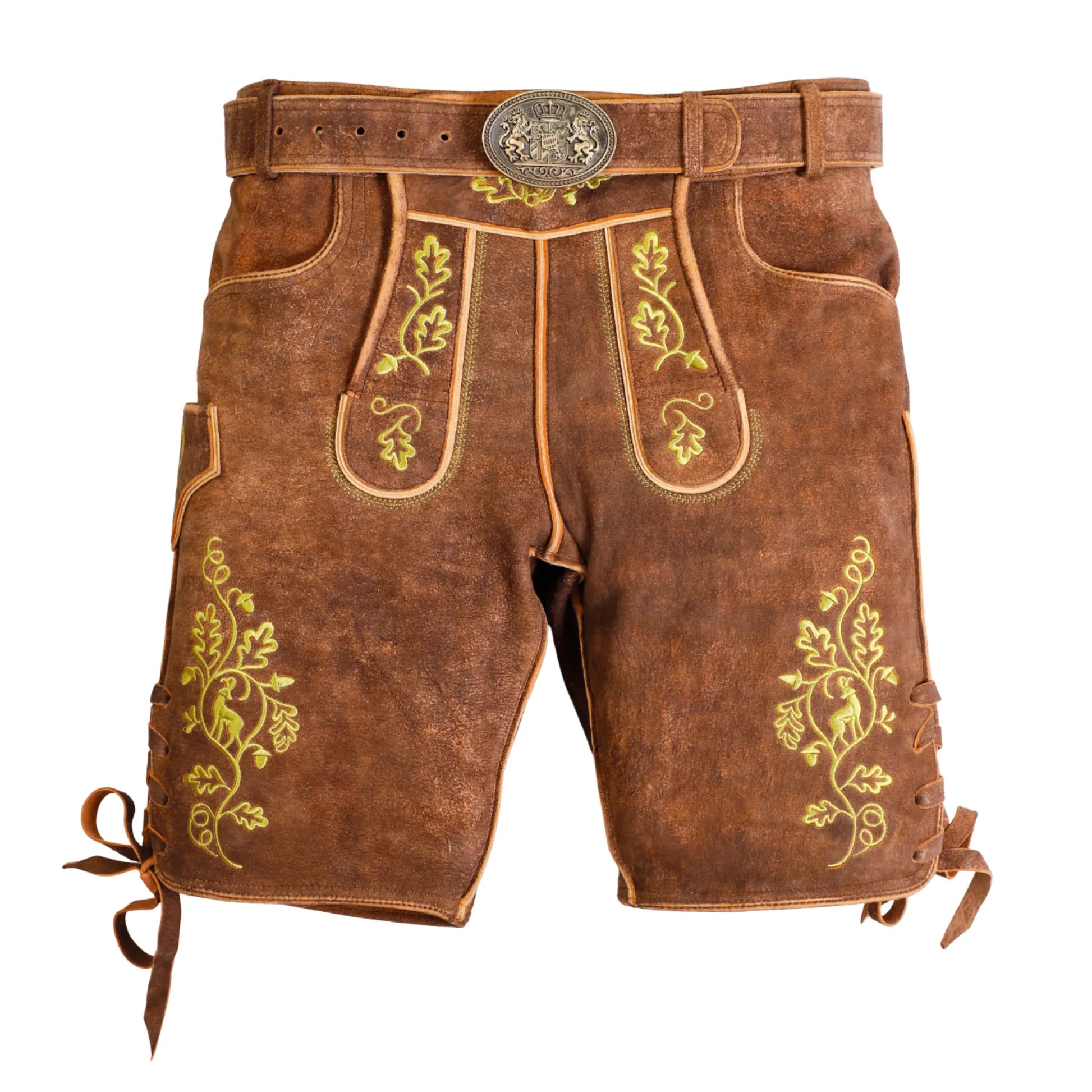 Brown short lederhosen for men with suspenders