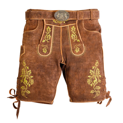 Brown short lederhosen for men with suspenders