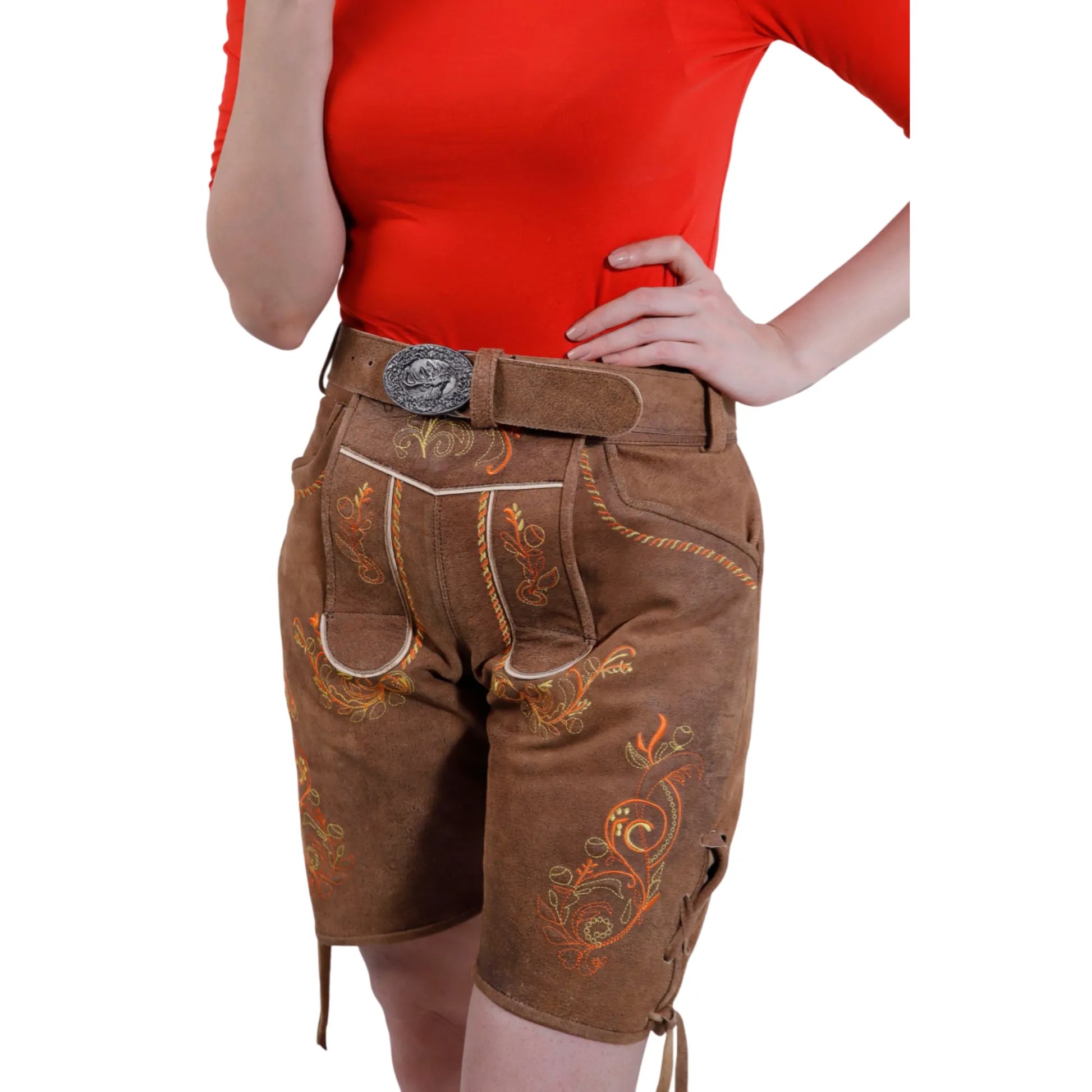 Brown short lederhosen for women, full set