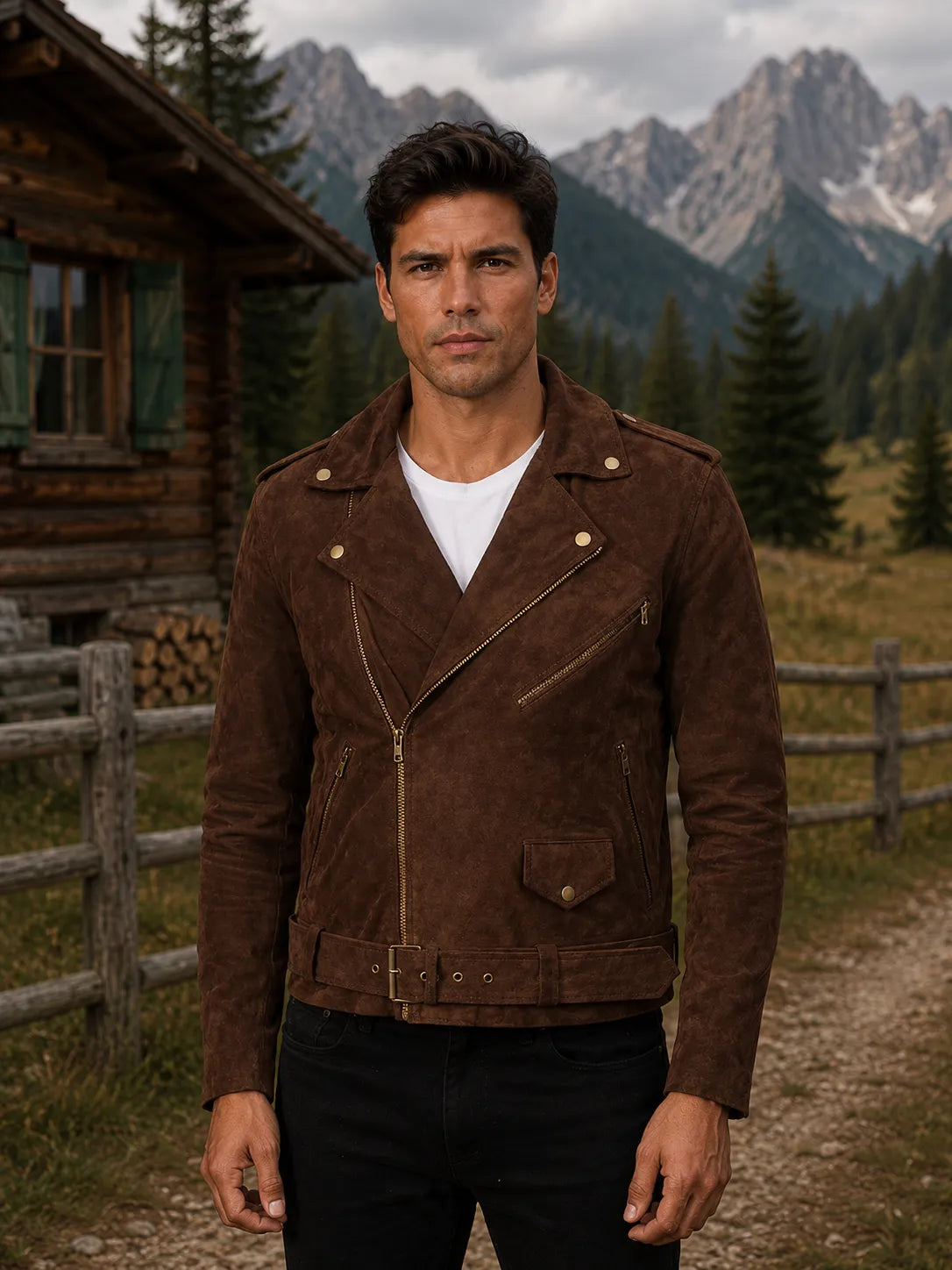 Brown-Suede-Biker-Jacket-Front-By-SKS-Model