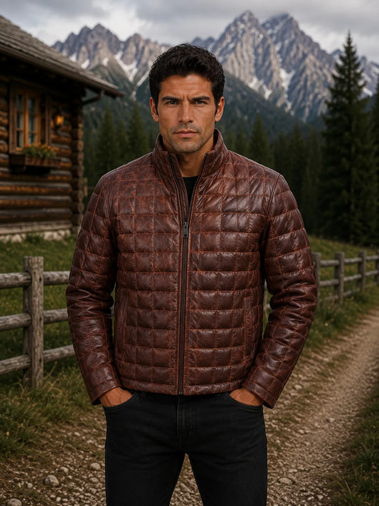 Burgundy-Leather-Puffer-Jacket-By-SKS-Model