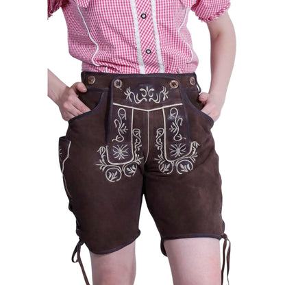 Dark brown women's lederhosen, front view
