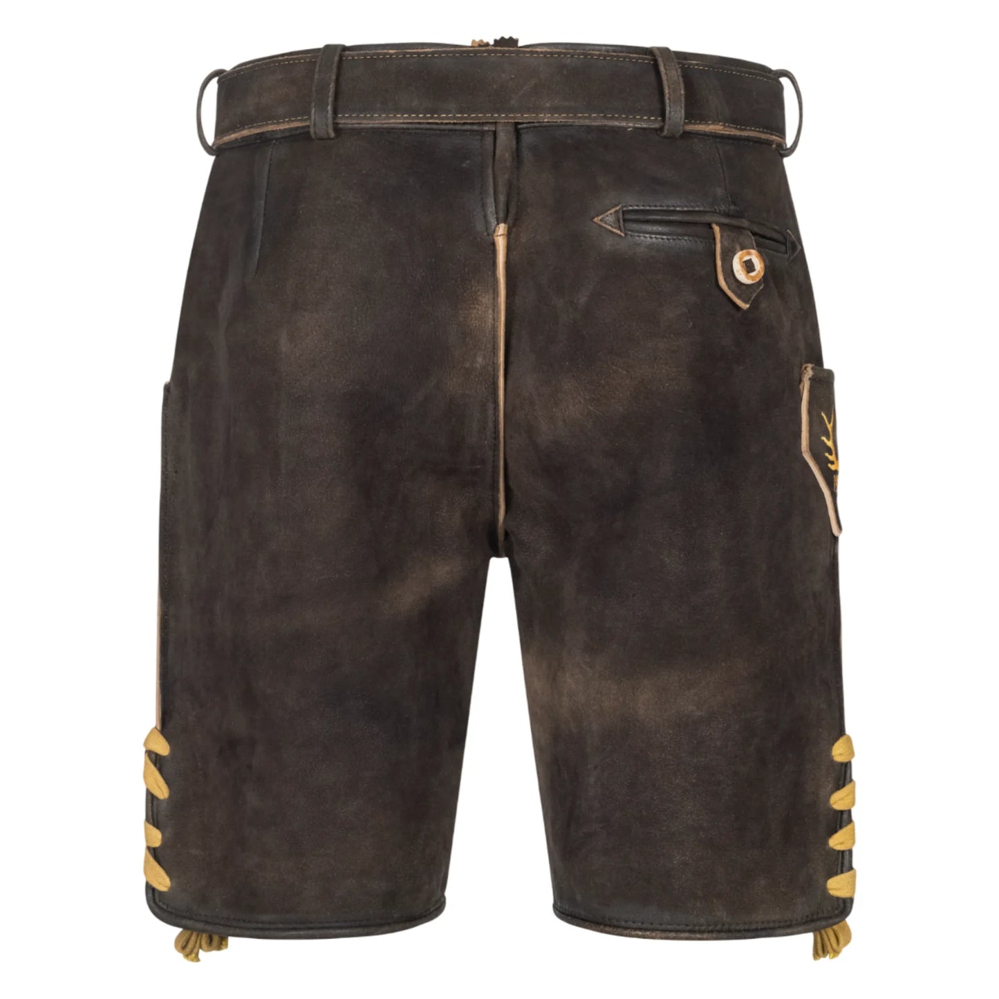 Dark brown short lederhosen, back view