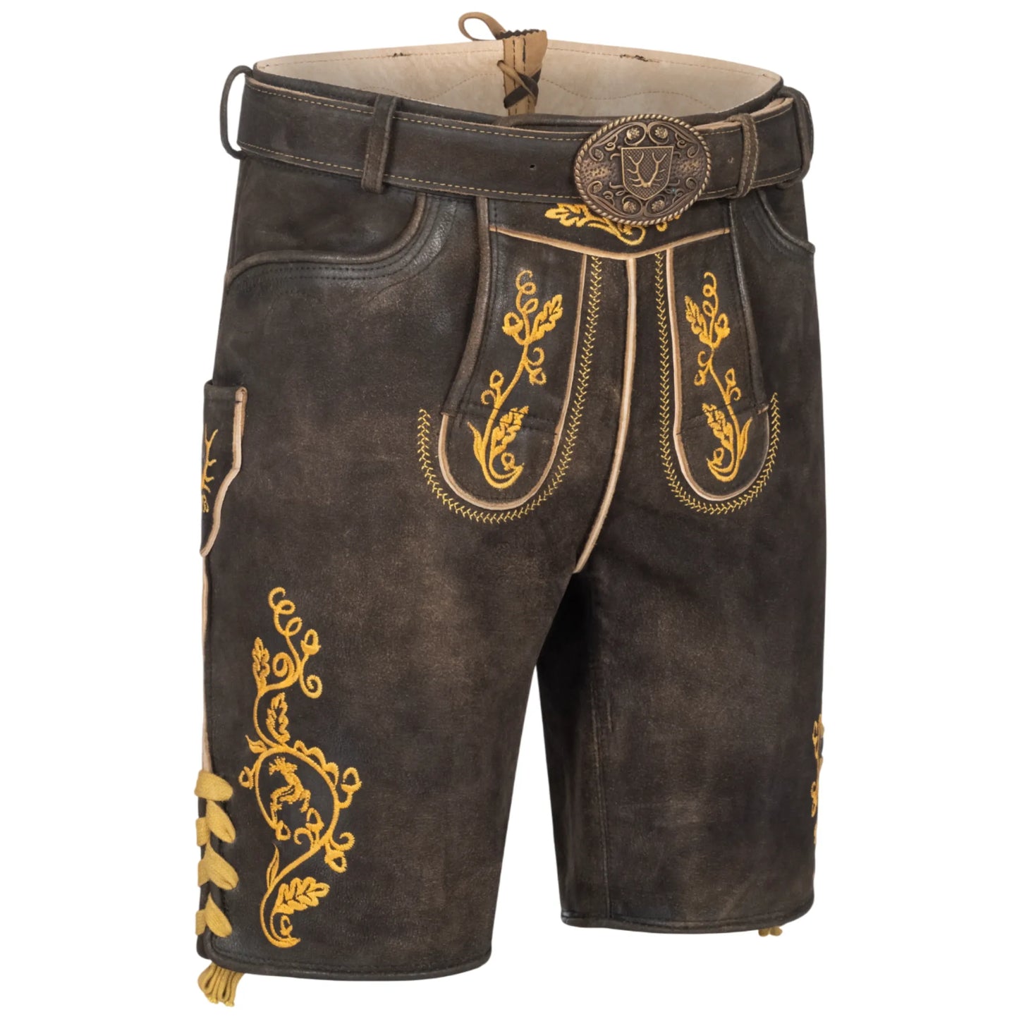 Dark brown short lederhosen embroidery detail