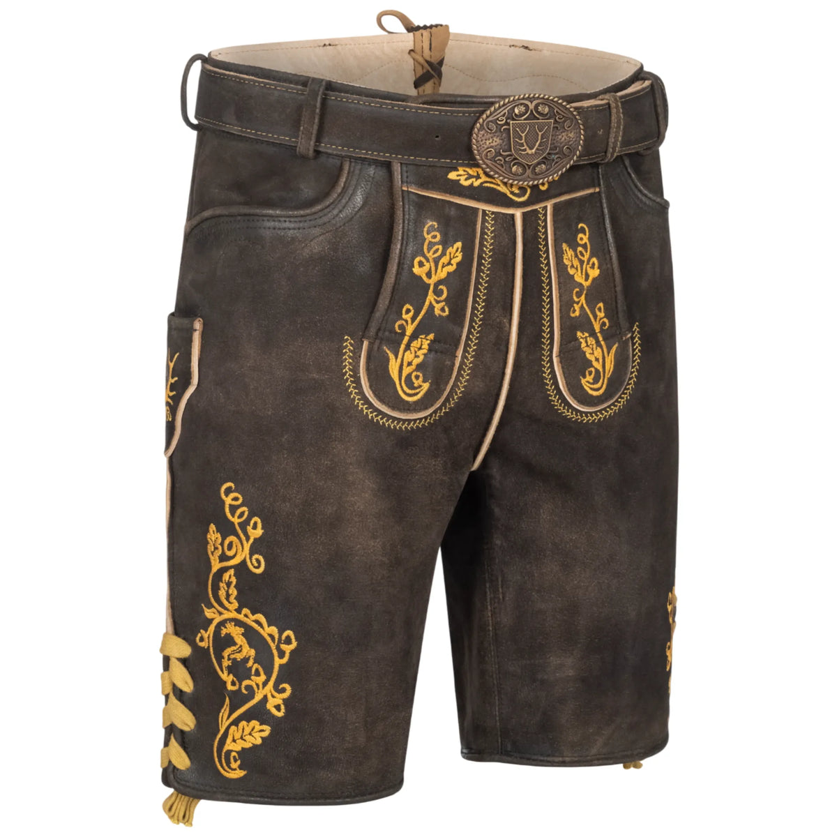 Dark brown short lederhosen embroidery detail