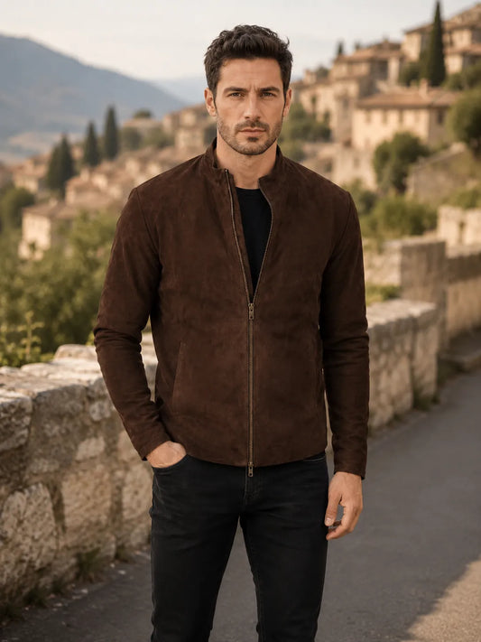 Dark-Brown-Suede-Biker-Jacket-Model-By-SKS-Model
