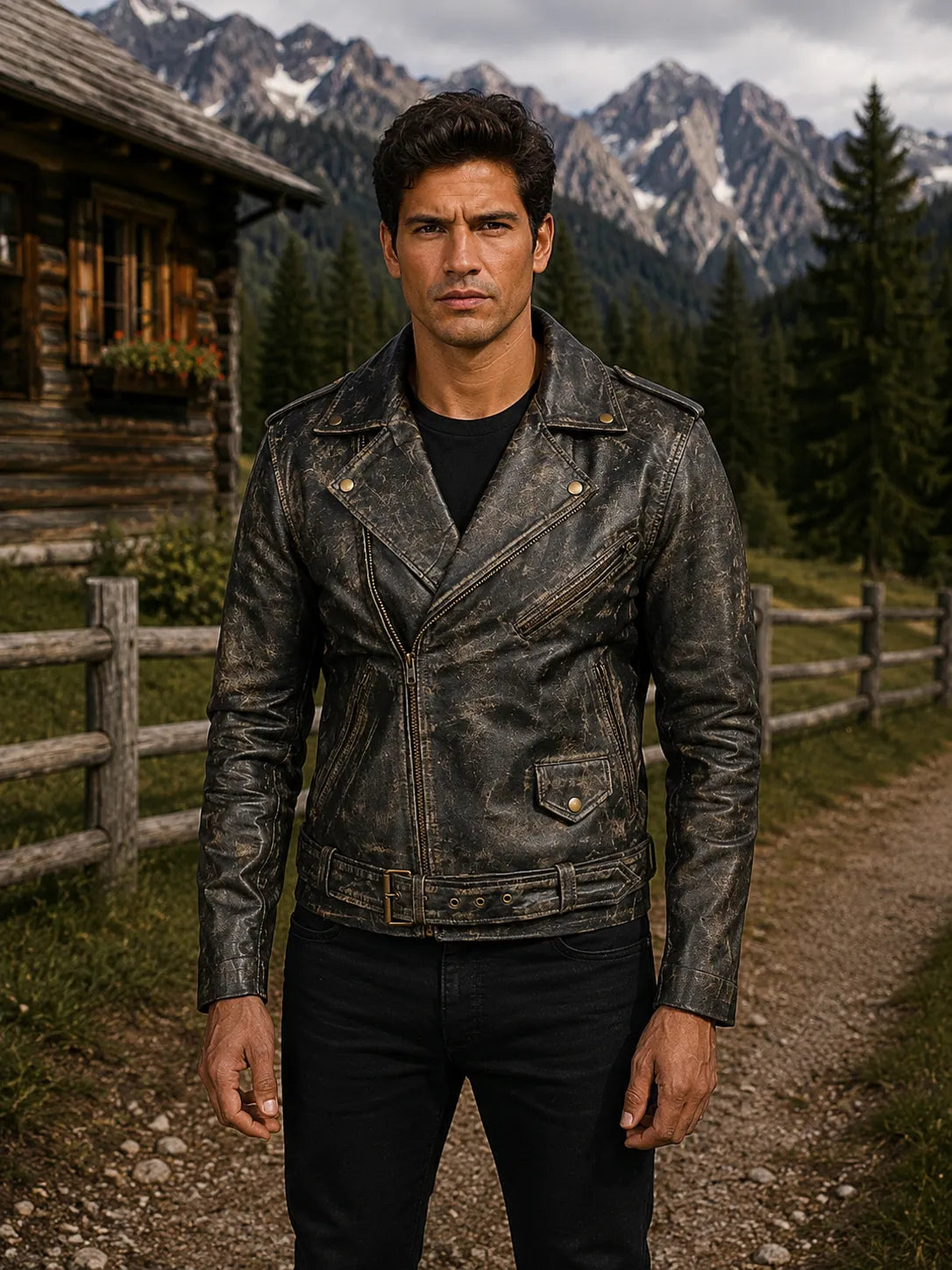 Distressed-Brown-Leather-Biker-Jacket-Front-By-SKS-Model