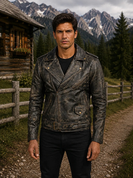 Distressed-Brown-Leather-Biker-Jacket-Front-By-SKS-Model