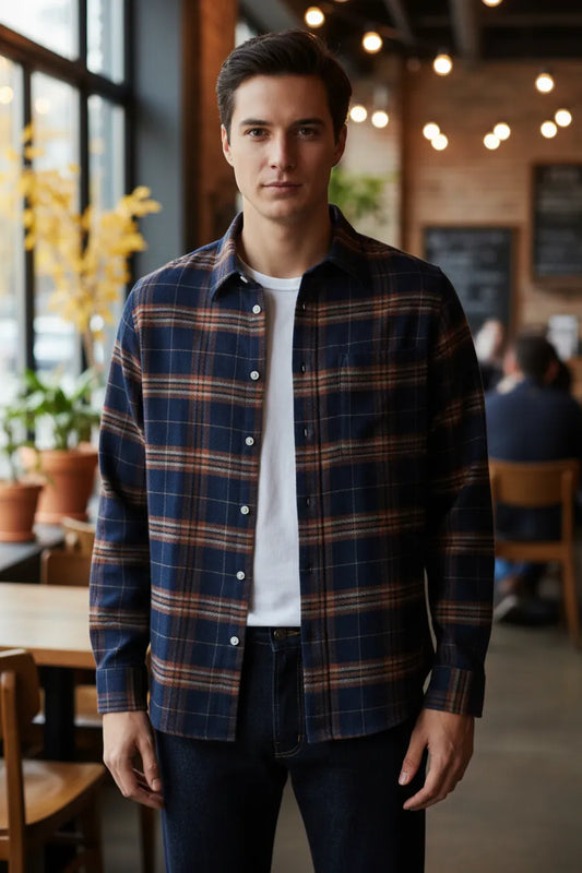 Men's flannel long sleeve button-up shirt, front