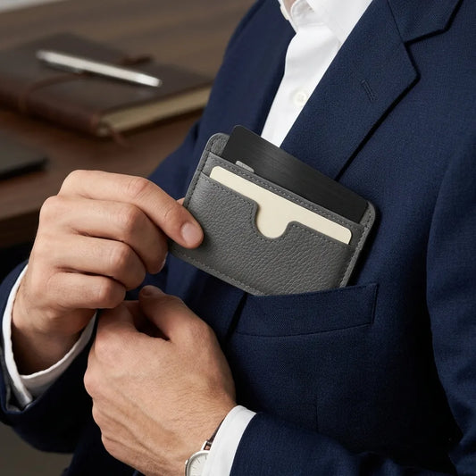 Grey leather business card holder