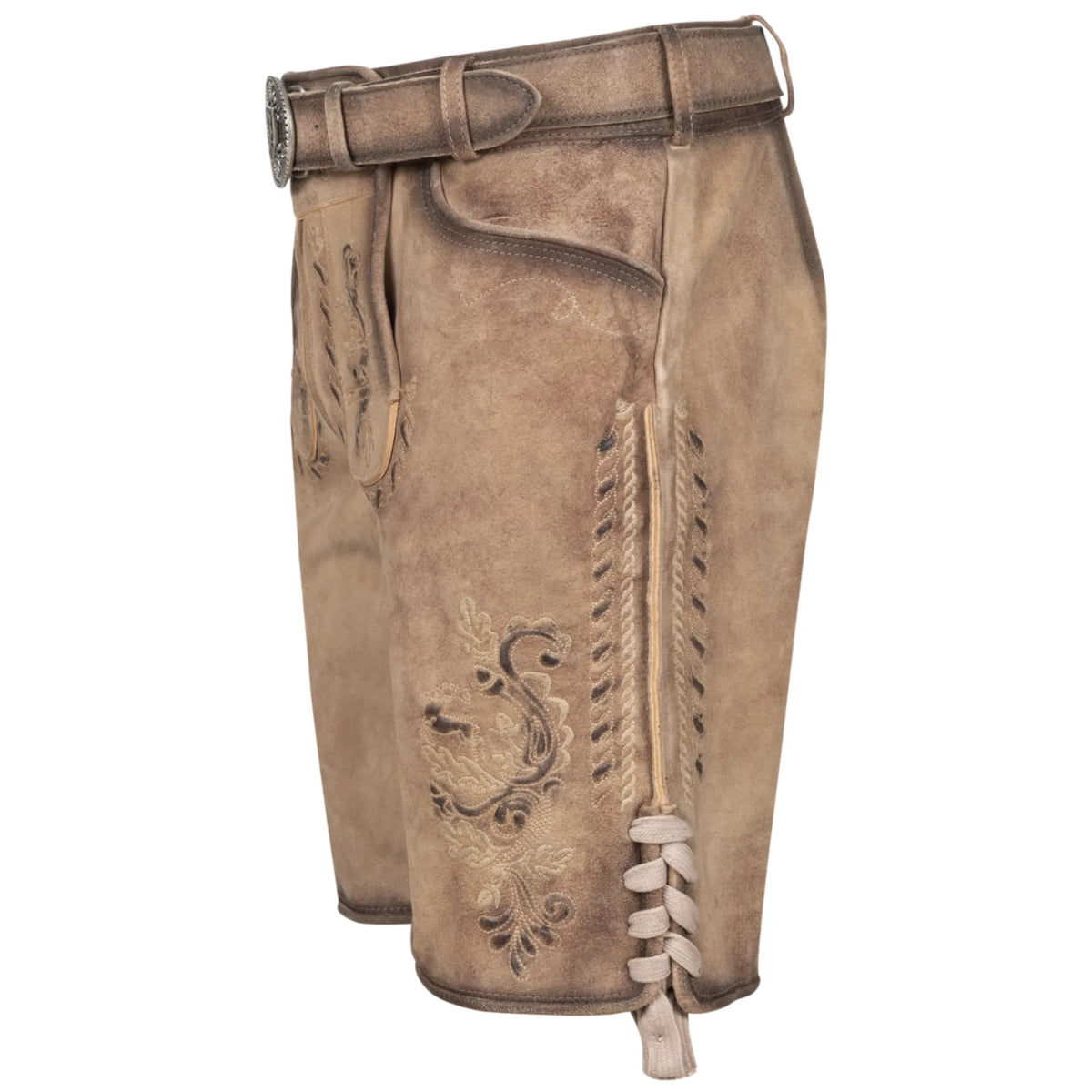 Light brown men's lederhosen, right side view