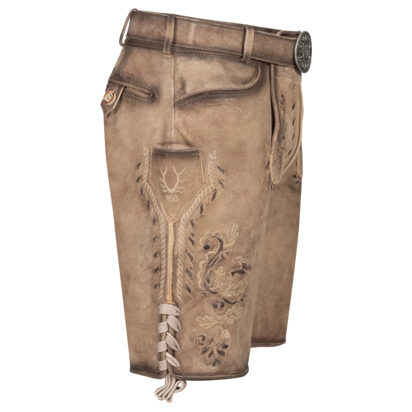 Light brown men's lederhosen knife pocket detail