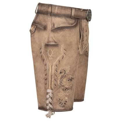 Light brown men's lederhosen knife pocket detail