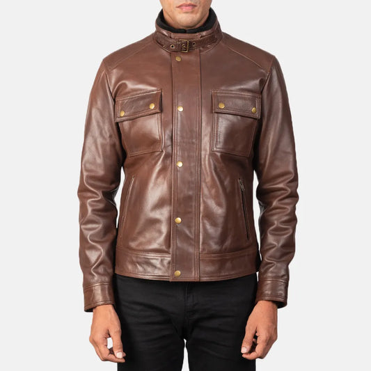 Mens-Brown-Leather-Biker-Jacket-Front-By-SKS-Wholesales