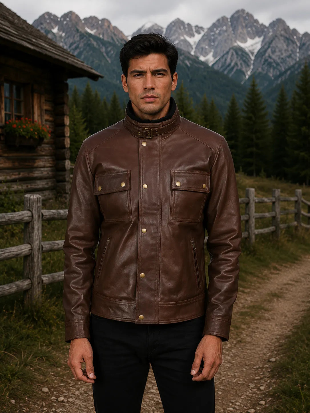 Mens-Brown-Leather-Biker-Jacket-Front-By-SKS