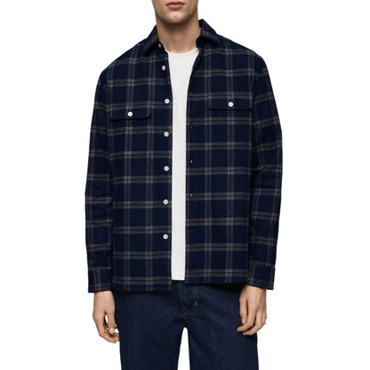 Mens-Navy-Blue-Flannel-Shirt-Front-By-SKS-Wholesales