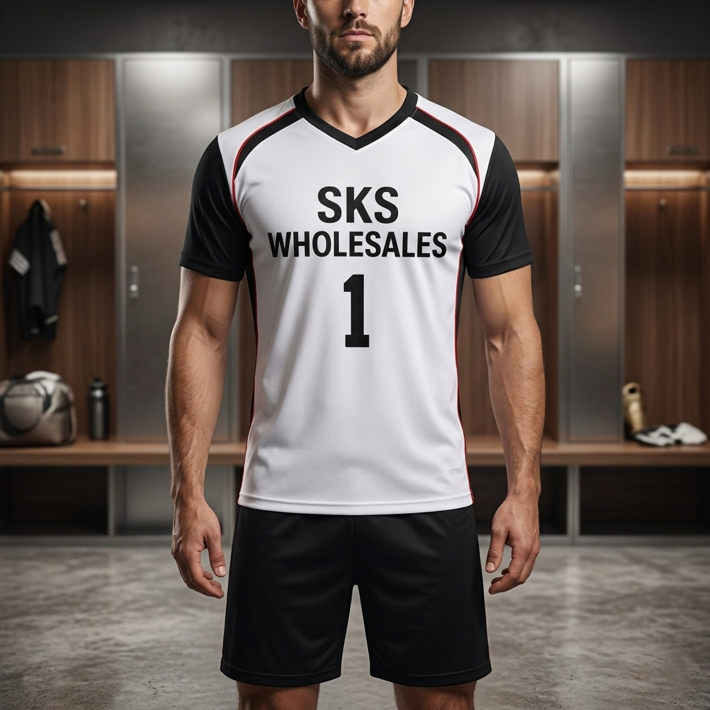 Wholesale Men's White And Black Volleyball Uniforms